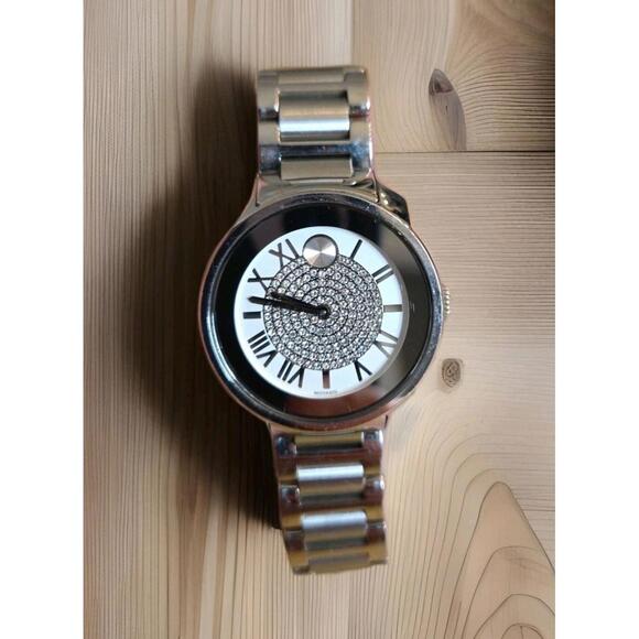 Movado Bold Women's Silver Tone All Steel Dazzling Pavé Crystals Watch 3600254 - Picture 1 of 9